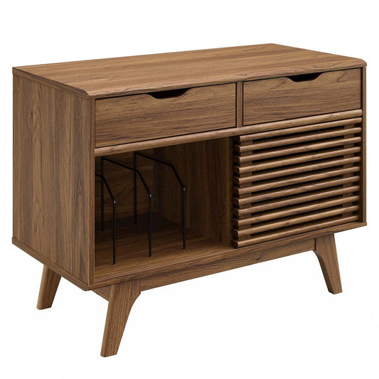Modway Render Vinyl Record Display Stand in Walnut