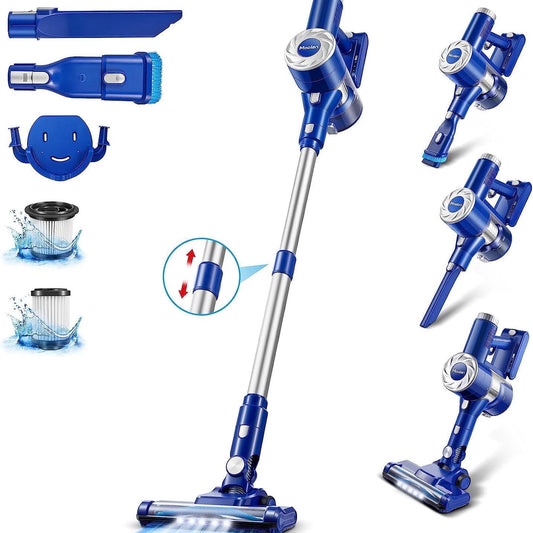 Moolan Wireless Vacuum Cleaners, 28kPa Cordless Stick Vacuum Cleaners, Cordless Sweeper with 4 LED Headlights, Blue, New