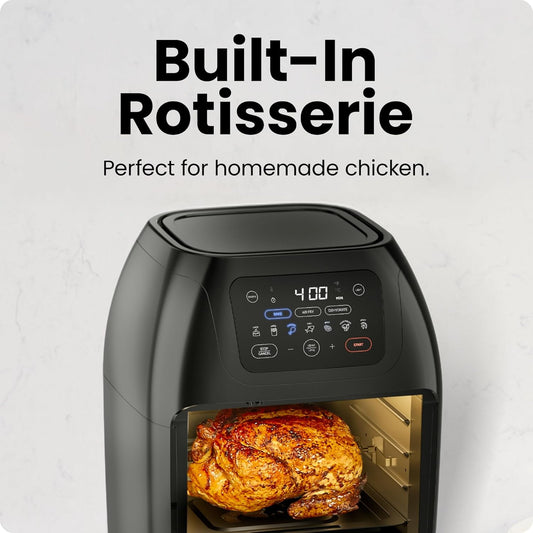 Multifunctional Digital Air Fryer Rotisserie, Dehydrator, Convection Oven, 17 Touch Screen Presets Fry, Roast, Dehydrate, Bake, XL 10L Family Size, Auto Shutoff, Large Easy-View Window, Black