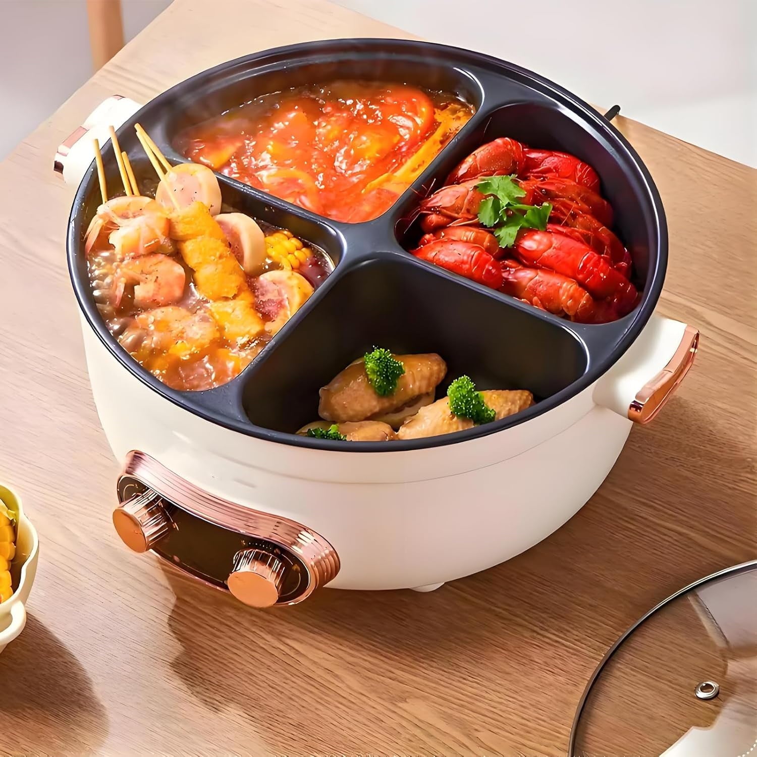 Multifunctional Four-Grid Electric Cooker, Four Grid Multifunctional Stew Pot, 6L Large Capacity, One Pot with 4 Flavors, Independent Temperature Control on Both Sides