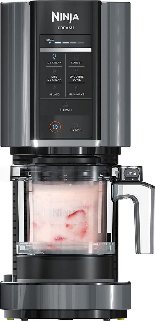 NC299AMZ CREAMi Ice Cream Maker, for Gelato, Mix-ins, Milkshakes, Sorbet, Smoothie Bowls & More, 7 One-Touch Programs, with (1) Pint Container & Lid, Compact Size, Perfect for Kids, Matte Black