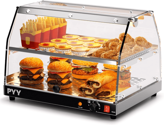NEEDONE  NO-24-FW Food Warmer Commercial Countertop Pizza Warmer Countertop 2-Tier with LED  Food Display Warmer Pastry Disaplay Case Sliver