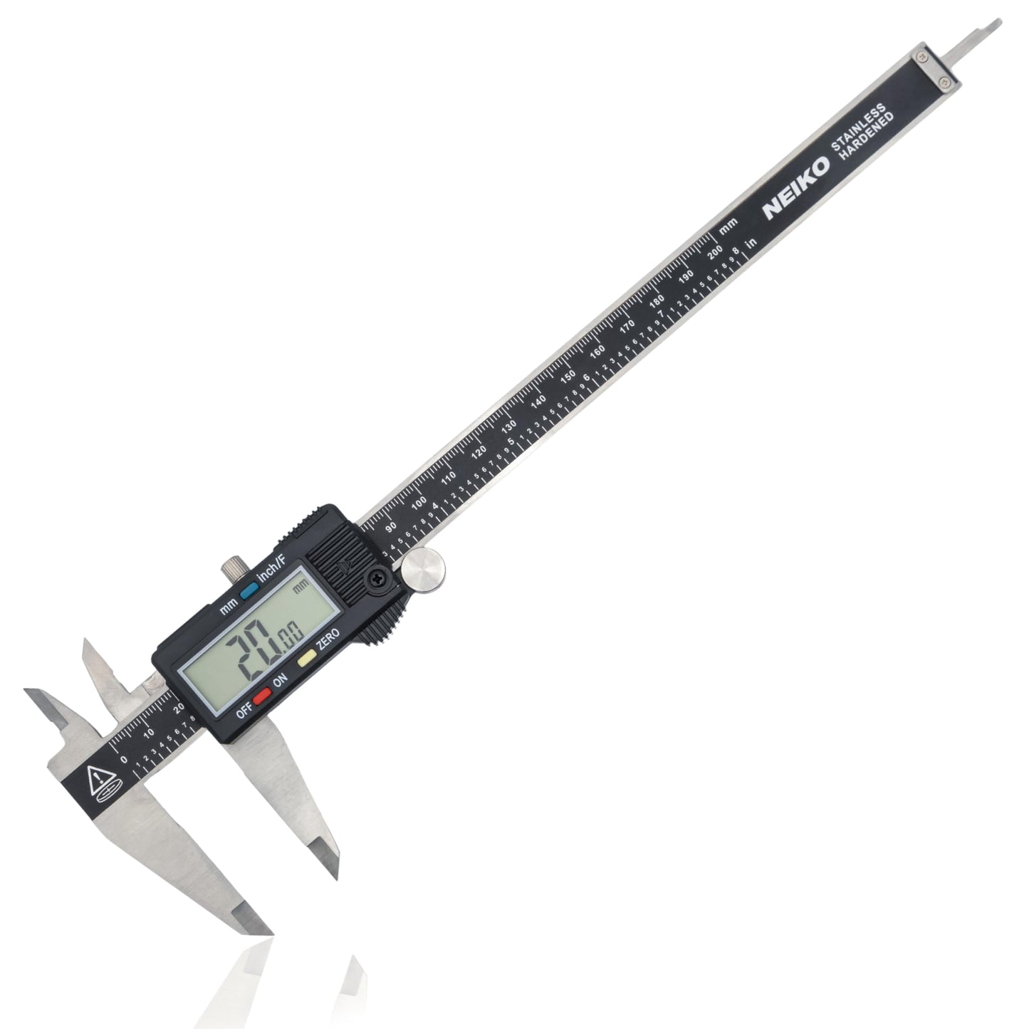 NEIKO 01408A 8â€ Electronic Digital Caliper Extra Large Display | 0-8 Inches | Inch/Fractions/Millimeter Conversion | Polished Stainless Steel