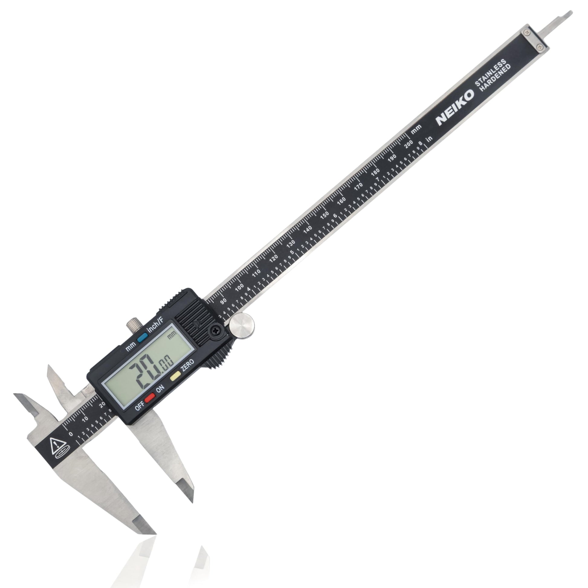 NEIKO 01408A 8â€ Electronic Digital Caliper Extra Large Display | 0-8 Inches | Inch/Fractions/Millimeter Conversion | Polished Stainless Steel