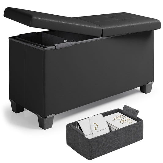 Nestl Faux Leather Ottoman Storage Bench ,30" Bench, Black