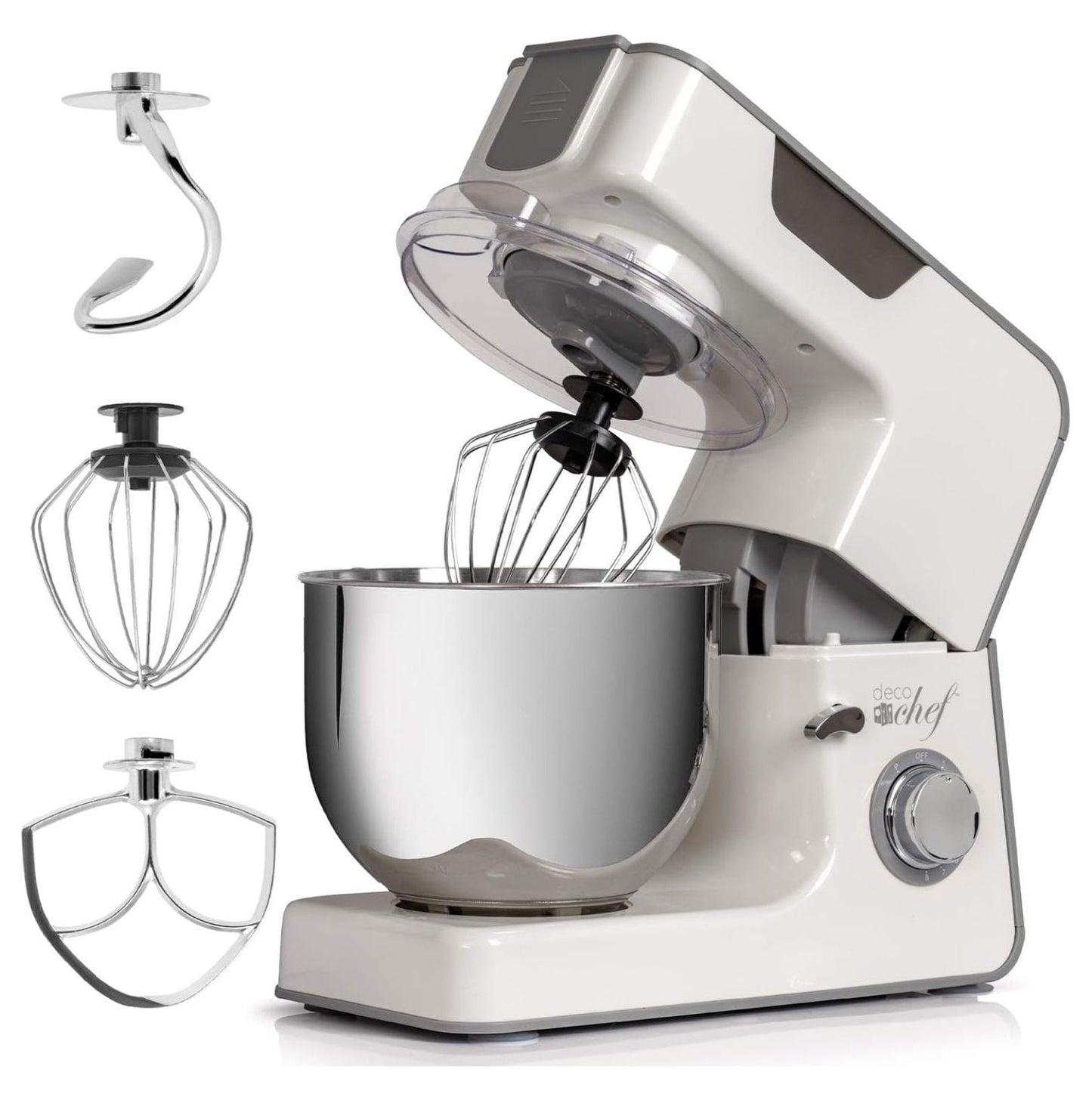 Nestora 5.5 QT Kitchen Stand Mixer, 550W 8-Speed Motor with Pulse Functionality, includes Dough Hook, Flat Beater, Wire Whip, Stainless Steel Mixing Bowl, and Transparent Guard