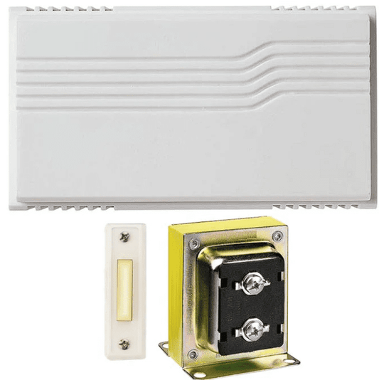 Newhouse Hardware Two Note Wired Door Bell Chime Kit w/Transformer & Surface Mount Lighted Push Buttons, 16VAC/10 VA, White