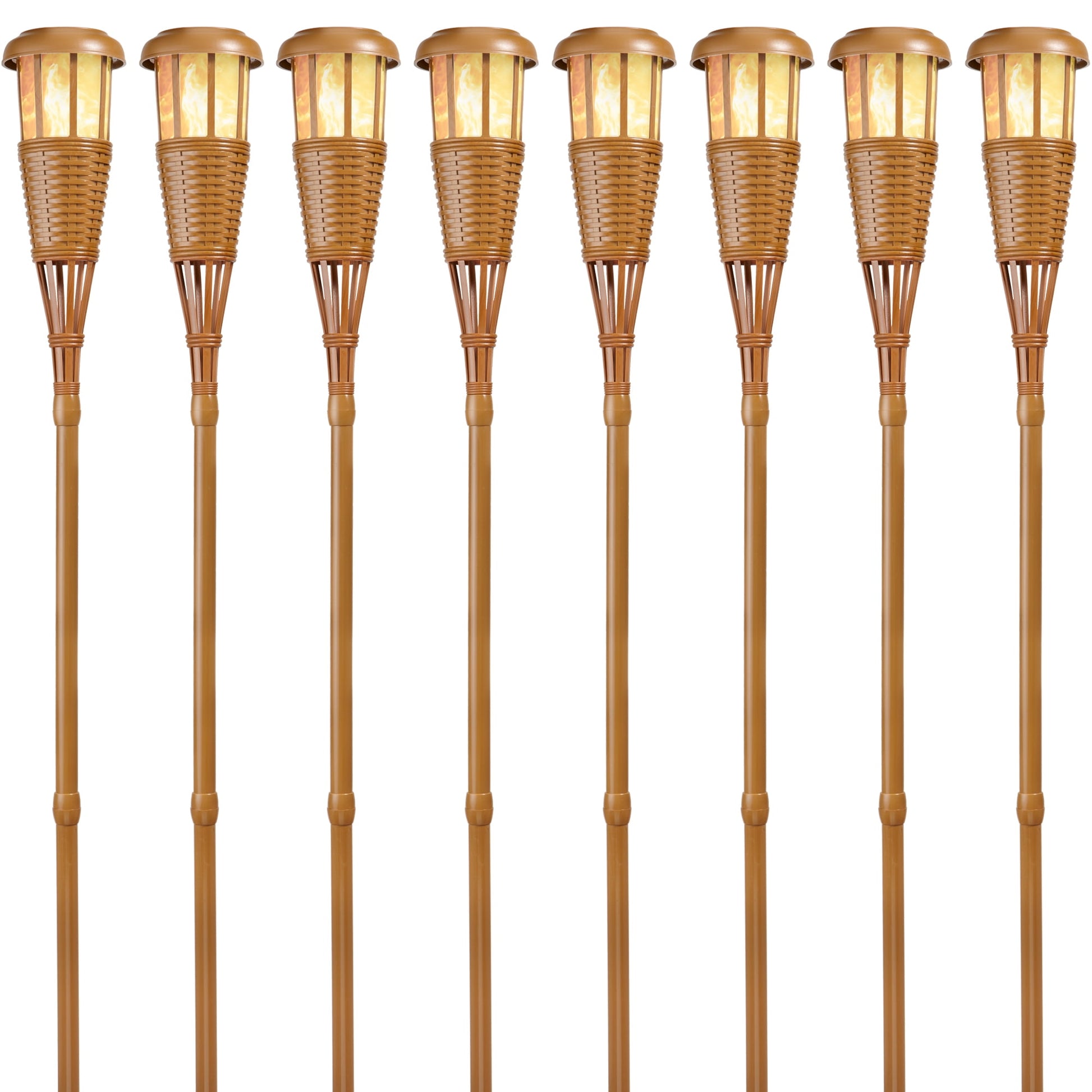 Newhouse Lighting FLTORCH8 Solar-Powered Flickering Flame Outdoor Island Torches 8-Pack Bamboo