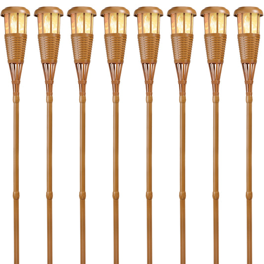 Newhouse Lighting FLTORCH8 Solar-Powered Flickering Flame Outdoor Island Torches 8-Pack Bamboo