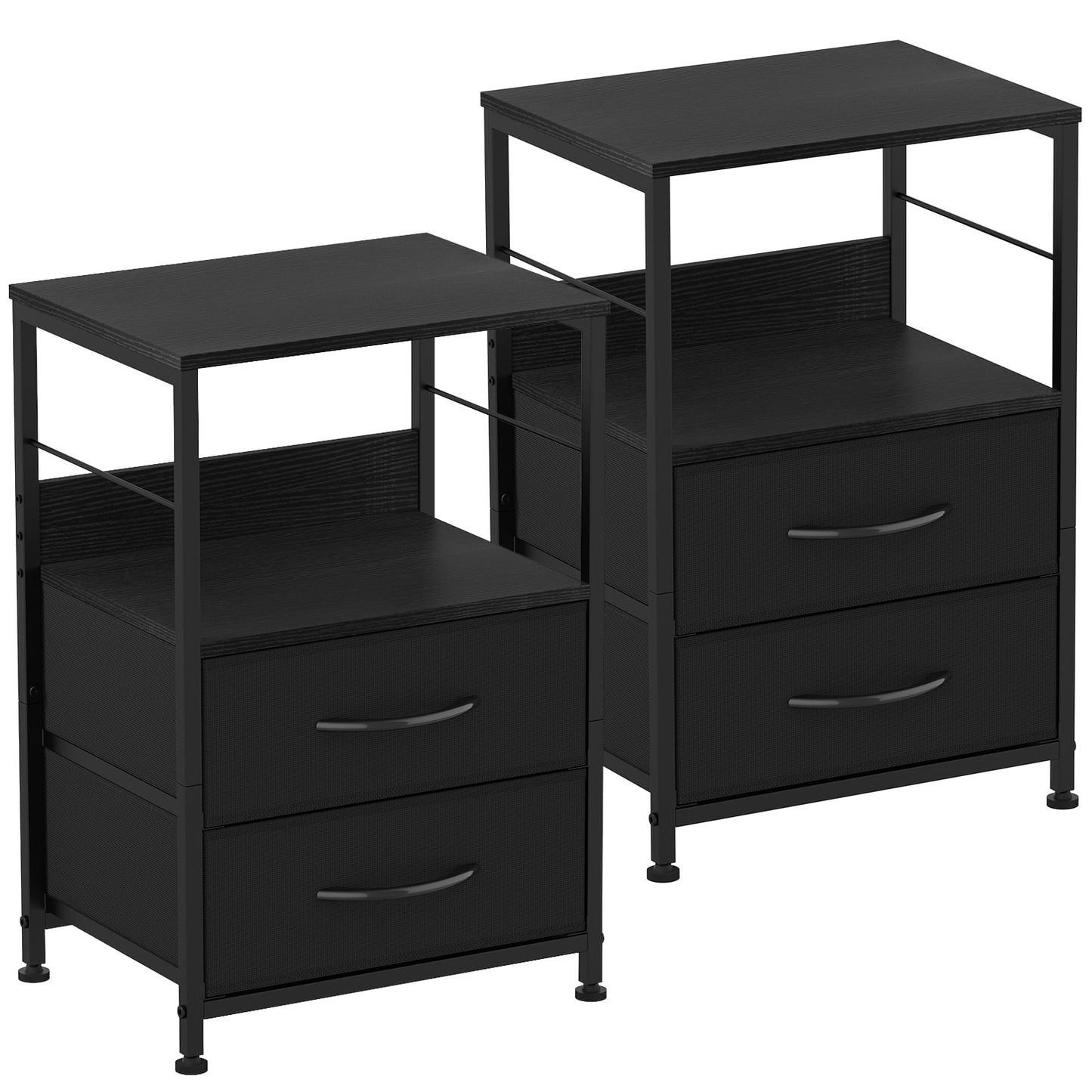 Oumilen Adult Nightstand for Bedroom End Side Table with 2 Drawers and Open Shelf Wood, Brown Set of 2