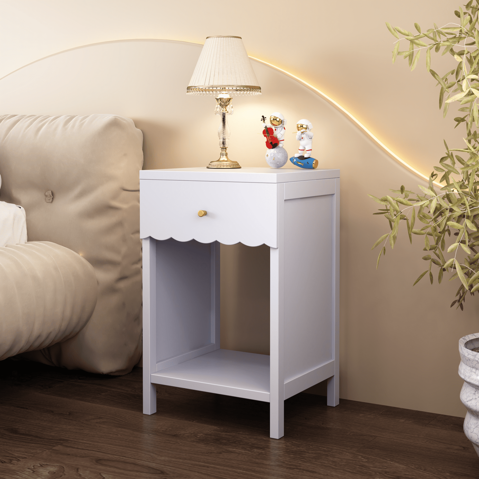 Leumius Nightstand with Drawer,2 Tier Beside Table End Table,Modern Side Table for Bedroom,Living Room,White