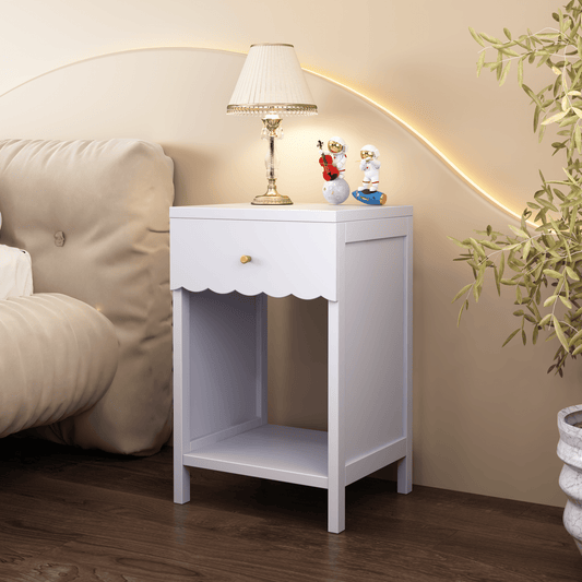 Leumius Nightstand with Drawer,2 Tier Beside Table End Table,Modern Side Table for Bedroom,Living Room,White