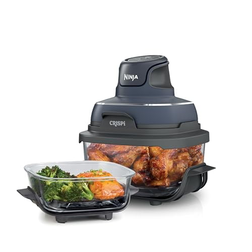 Ninja Crispi 4-in-1 Portable Glass Air Fryer Cooking System, 4QT & 6 Cup Glass Containers with Storage Lids, , Bake & More, Cyberspace, FN101GY