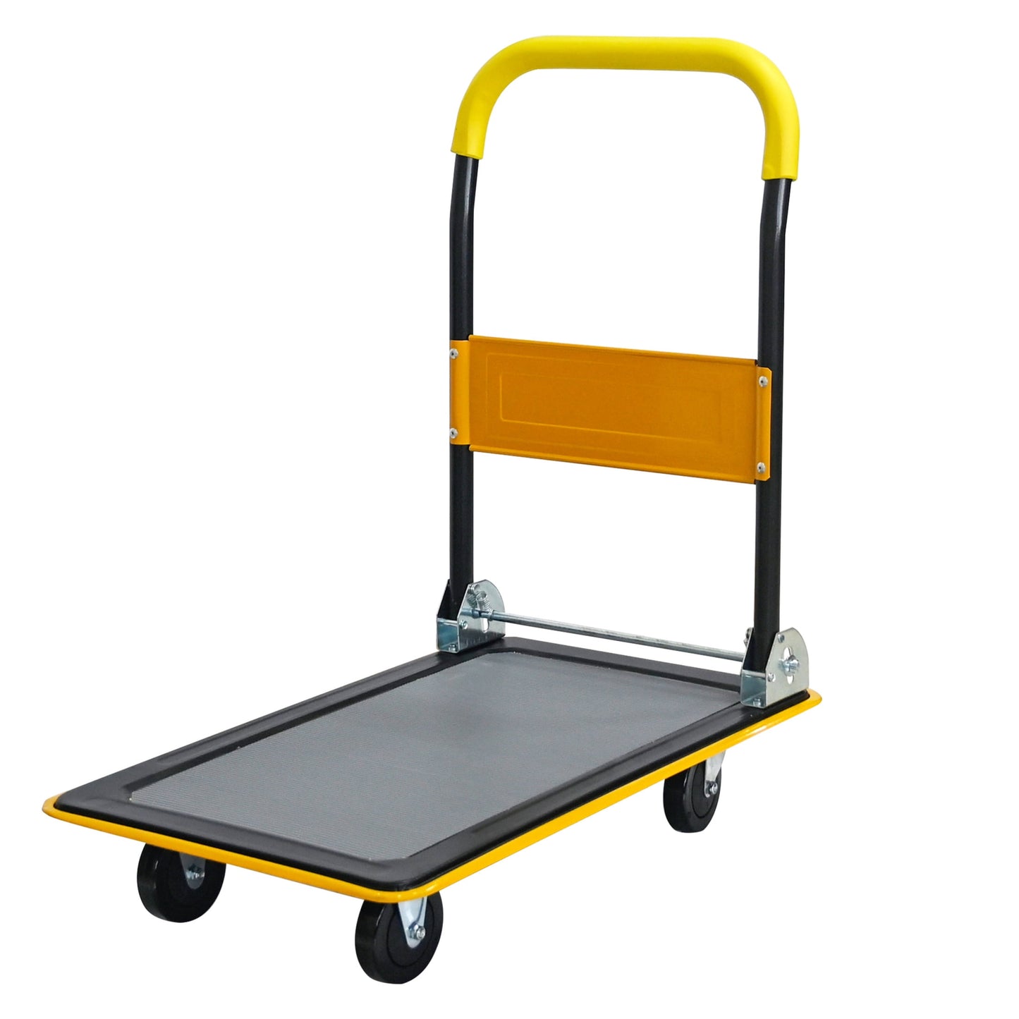 Noble House 28" Flatbed Cart, Heavy Duty Platform Hand Truck with Foldable Push Handle for Loading and Storage, Yellow