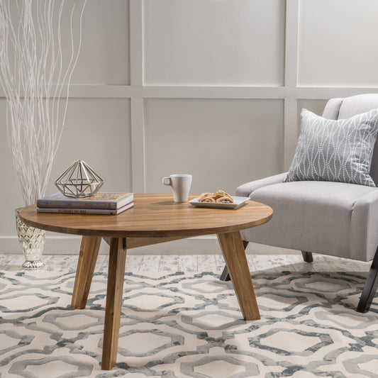Noble House Albin Modern Acacia Wood Round Coffee Table, Natural