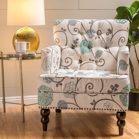 Noble House Dior Fabric Club Chair, Multi-Color