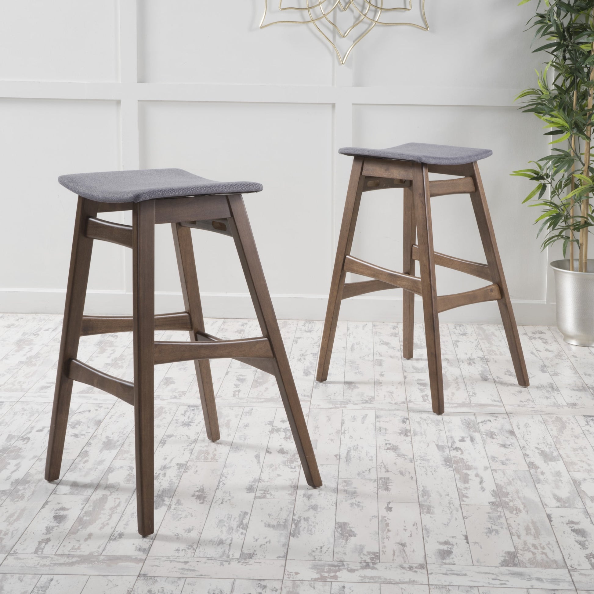 Noble House Evelyn Indoor Fabric Bar Stool, Set of 2, Dark Gray