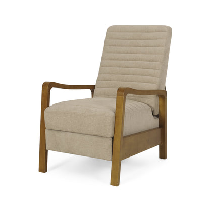 Noble House Judith Upholstered Channel Stitch Pushback Recliner, Cognac Brown and Teak