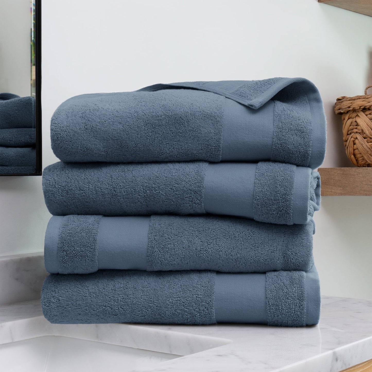 Noble Linens Juego de Toallas de BaÃ±o de AlgodÃ³n Estilo Granja de 4 Piezas, Azul Marino