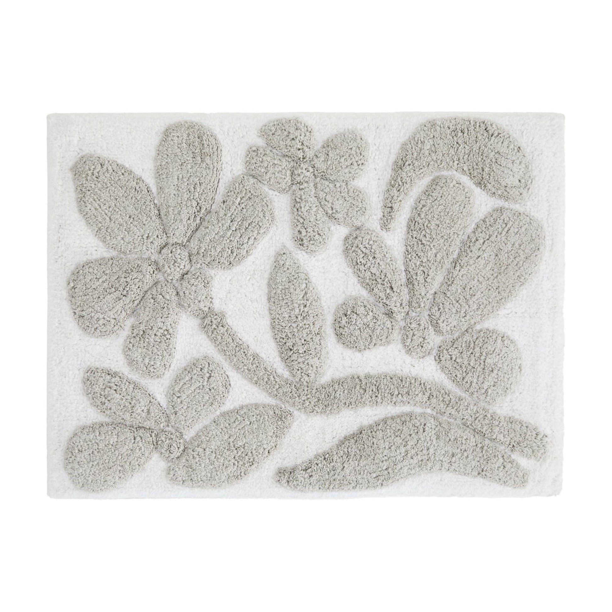 Noble Linens Floral Pattern Cotton Bath Mat, 34 in x 21 in, Floral Light Gray