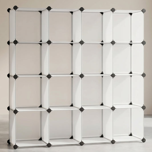 Nordic Hygge 16-Cube Modular Storage Organizer, DIY Plastic Closet Storage and Bookshelf â€“ White
