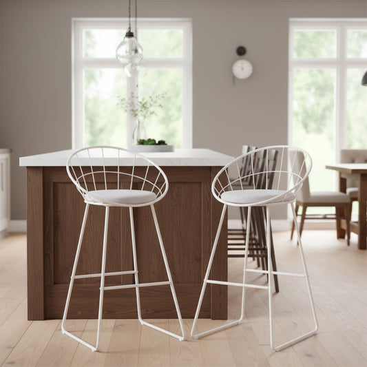 Taburete de Bar Moderno de Metal NÃ³rdico en Blanco, Juego de 2