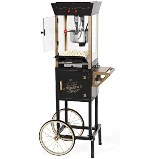 Nostalgia Popcorn Maker Machine - Professional Cart with 8 Oz Kettle, Makes up to 32 Cups, Vintage Style, Black