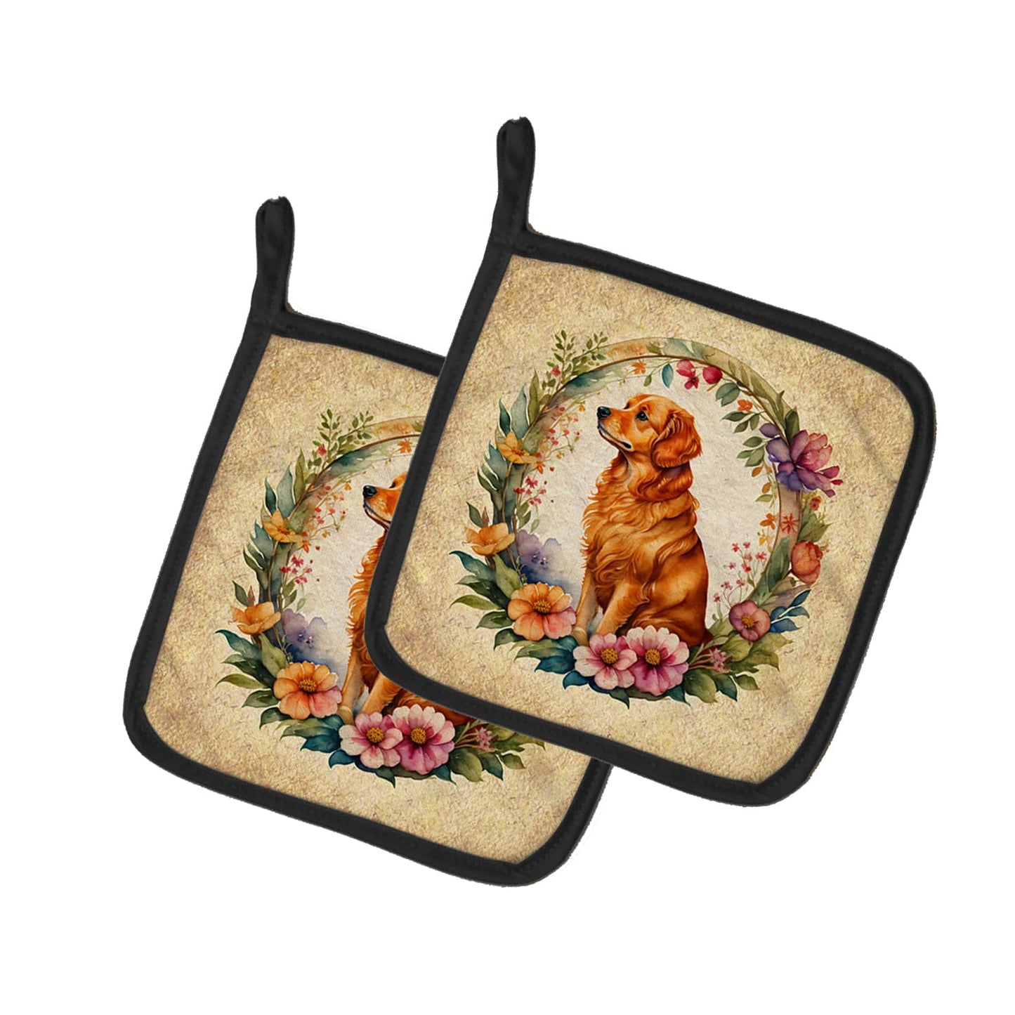 Nova Scotia Duck Tolling Retriever and Flowers Pair of Pot Holders