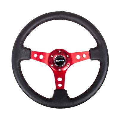 Nrg Innovation RST-006RD, Steering Wheel 350Mm 3In Dish Blk Leather/Red Ctr