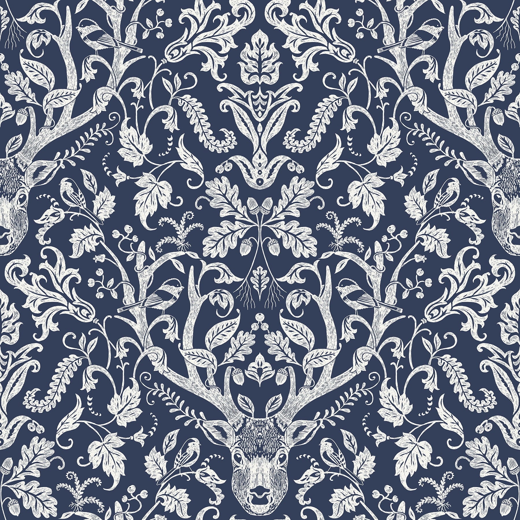 NuWallpaper Navy Escape to the Forest Vinyl Peel And Stick Wallpaper, 216-in by 20.5-in, 30.75 sq. ft.