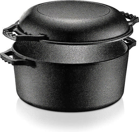 NutriChef Cast Iron Multi Cooker Pre-Seasoned Non-Stick Double Dutch Stovetop Casserole Cookware