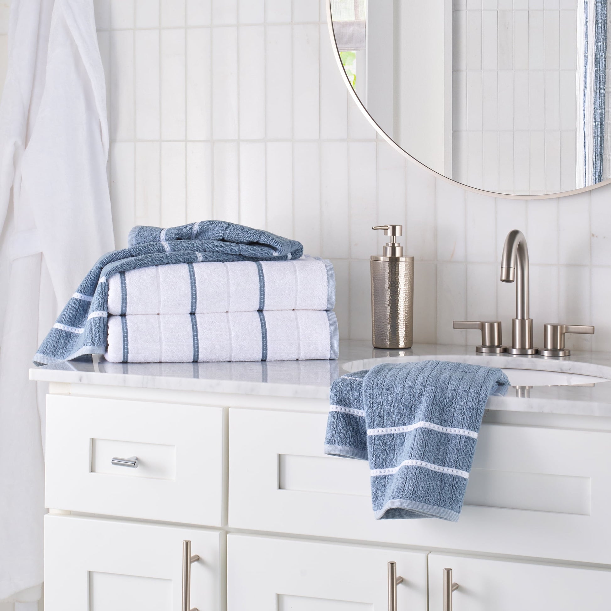 Better Homes & Gardens Soft Cotton Textured 4 Piece Bath Towel Set,Blue Silver