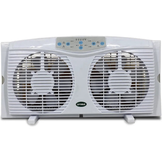 OPTIMUS F-5286 8â€³ Reversible Twin Window Fan with Thermostat