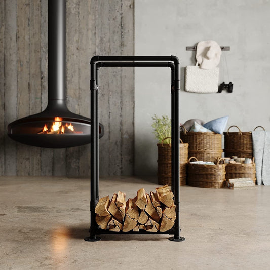 pamo Firewood Rack OTTO – Heavy Duty Industrial Pipe Log Holder for Indoor and Outdoor Use – Wood Storage for Fireplace