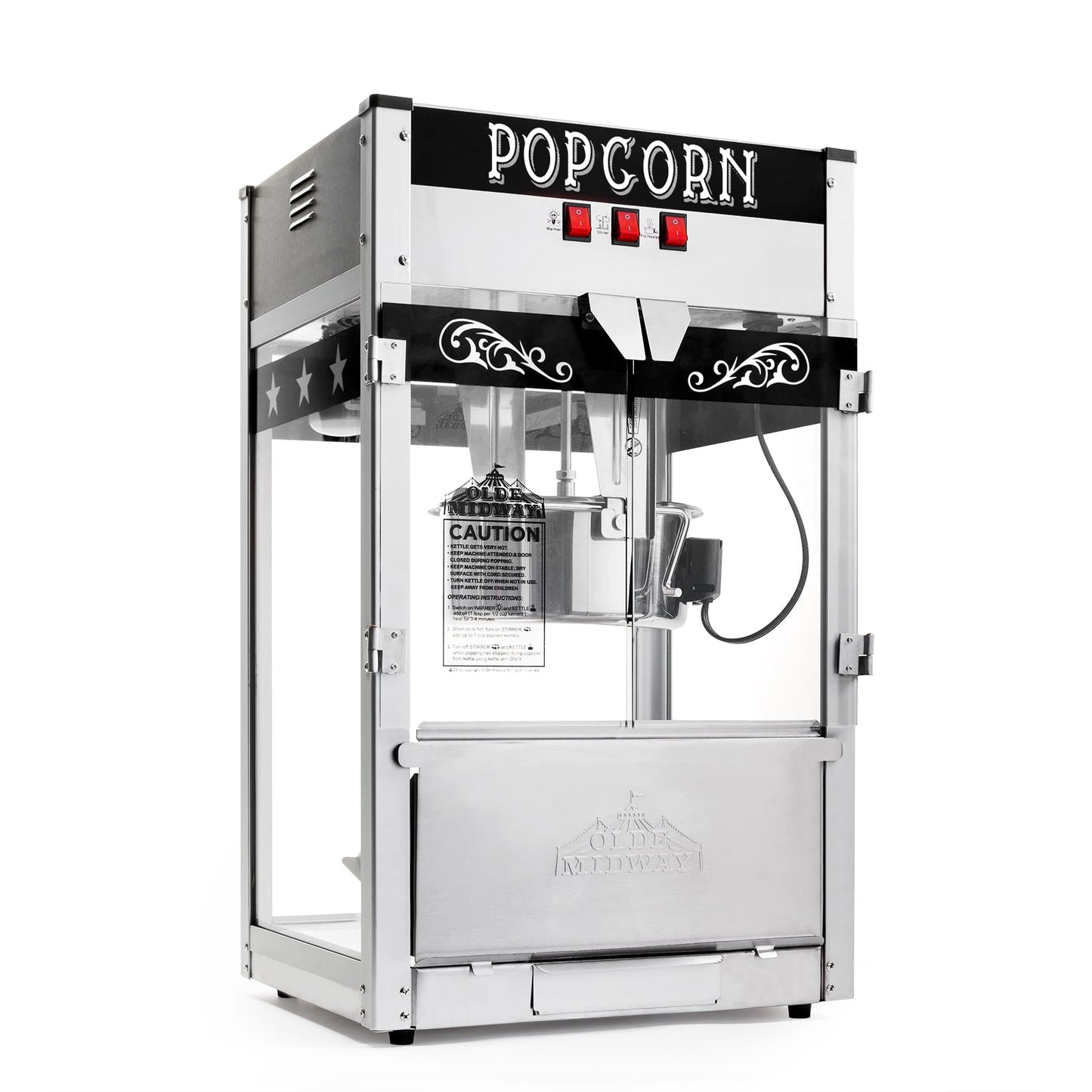 Olde Midway Commercial Popcorn Machine, Bar Style Popper with 12 Ounce Kettle, Red