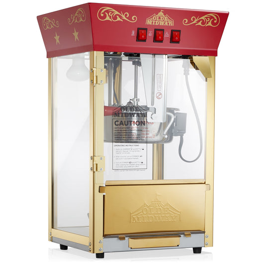 Olde Midway Movie Theater-Style Popcorn Machine with 8 oz Kettle, Red