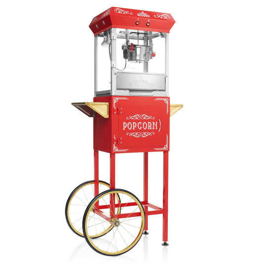 Olde Midway Vintage-Style Popcorn Machine Popper with Cart and 4 Ounce Kettle, Red