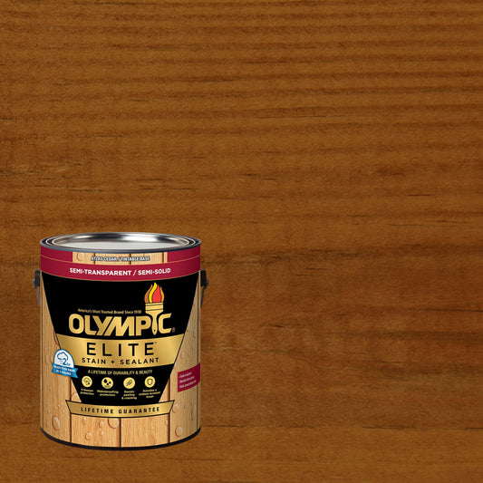 Olympic Elite 1 Gallon ST-2003 Brick Red Semi-Transparent Exterior Stain and Sealer in One Low VOC