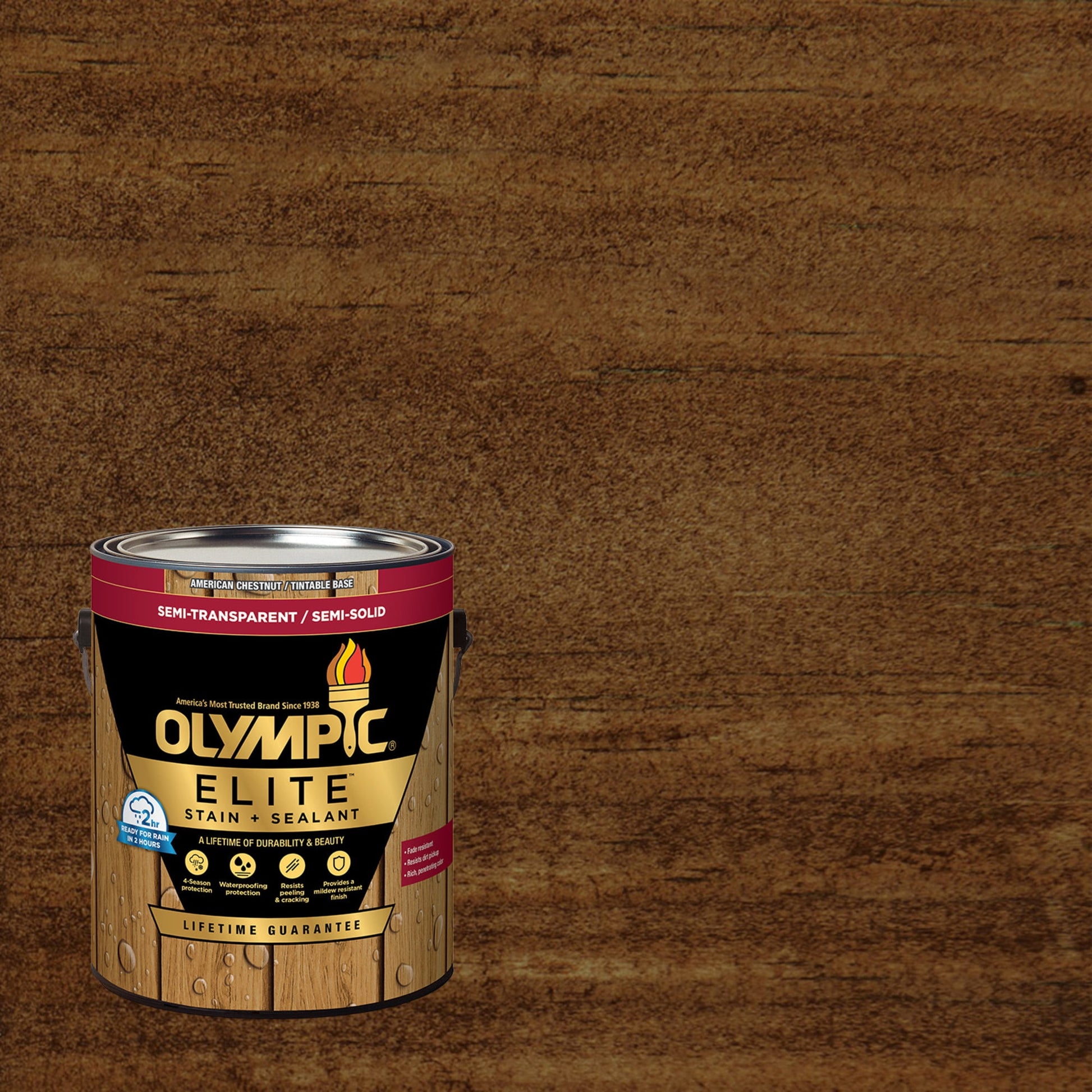 Olympic Elite 1 Gallon ST-2010 Dark Bark Semi-Transparent Exterior Stain and Sealer in One Low VOC