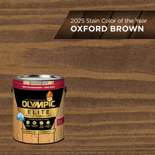 Olympic Elite 1 Gallon ST-2019 Oxford Brown Semi-Transparent Exterior Stain and Sealer in One Low VOC