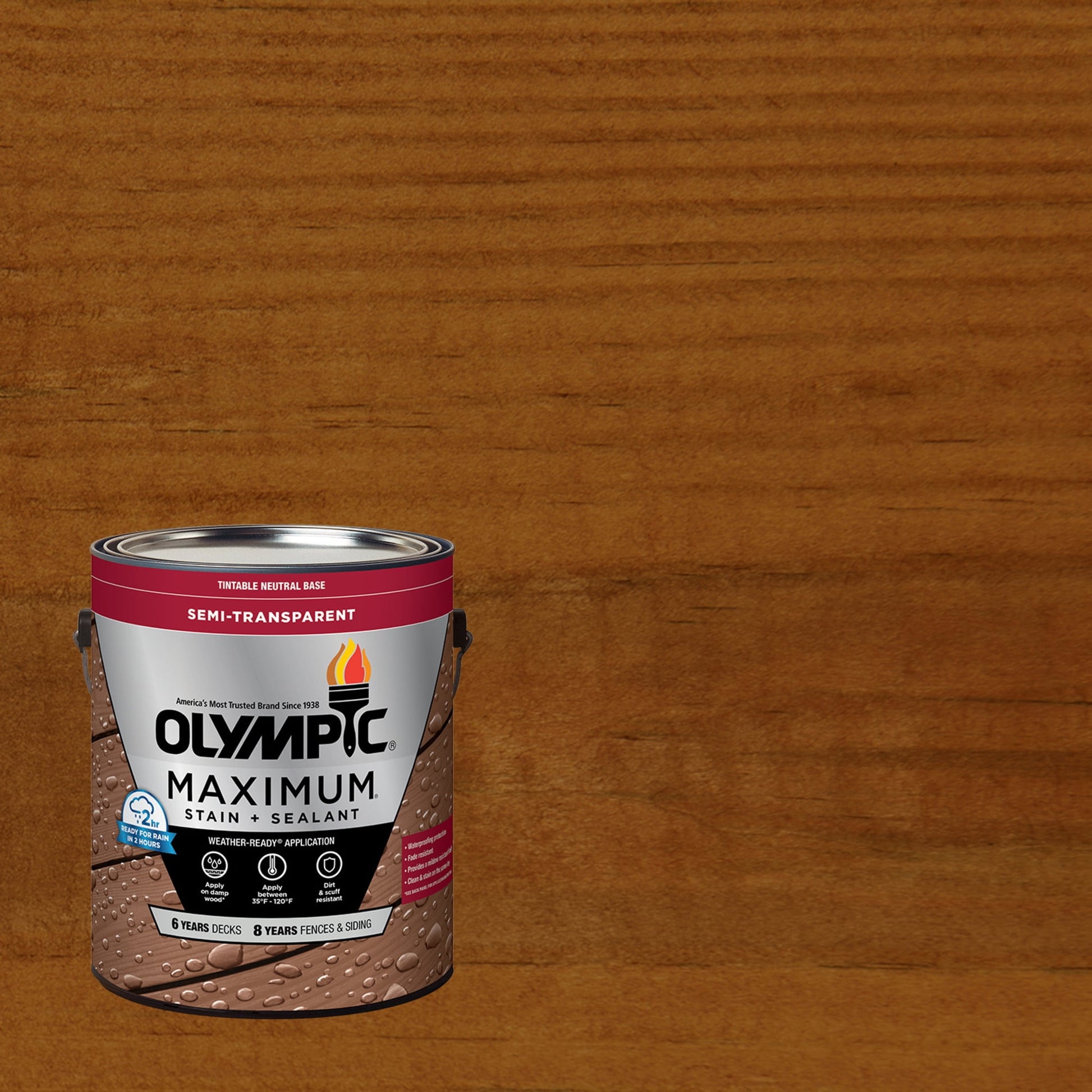 Olympic Maximum 1 Gallon ST-2003 Brick Red Semi-Transparent Exterior Stain and Sealer in One Low VOC
