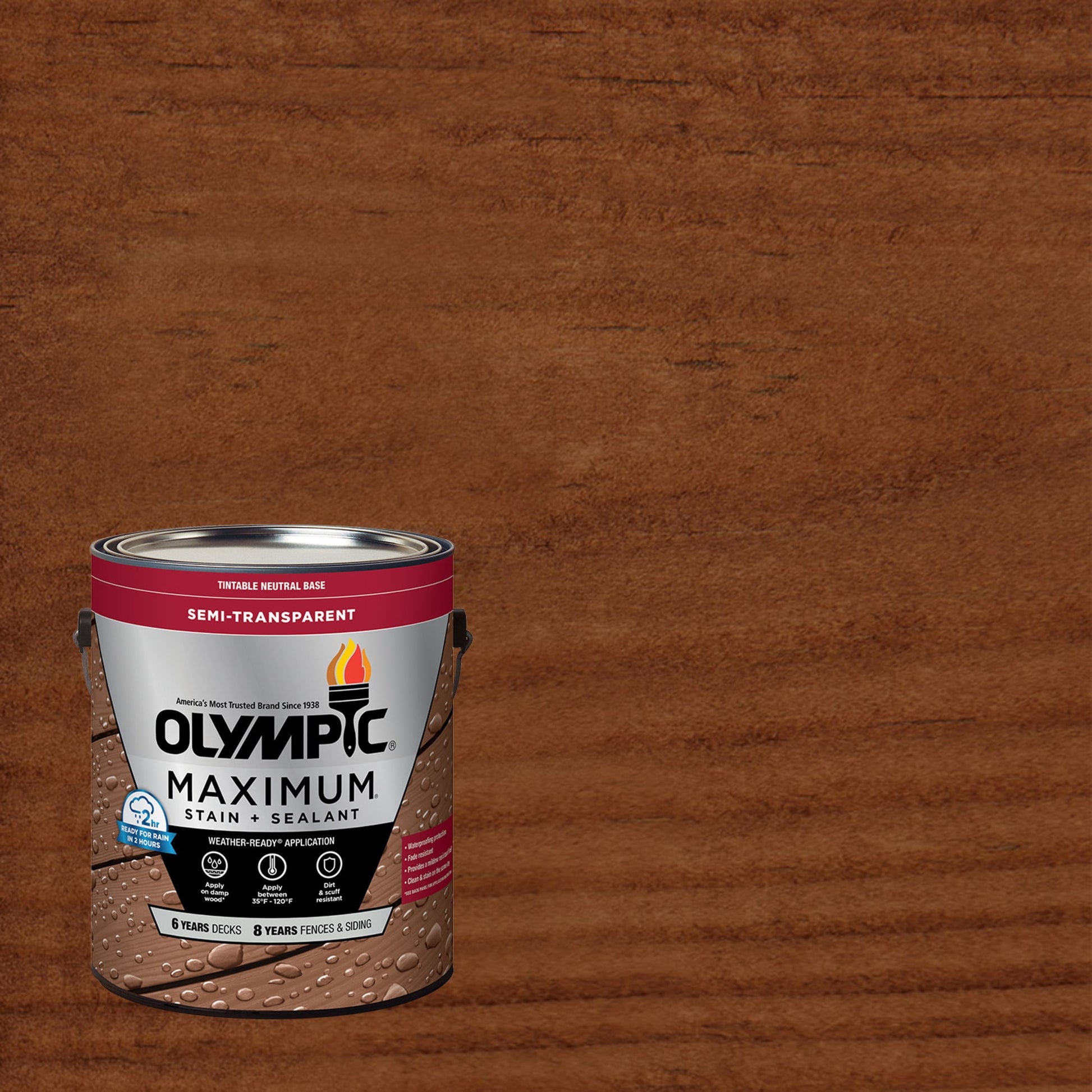 Olympic Maximum 1 Gallon ST-2022 Russet Semi-Transparent Exterior Stain and Sealer in One Low VOC