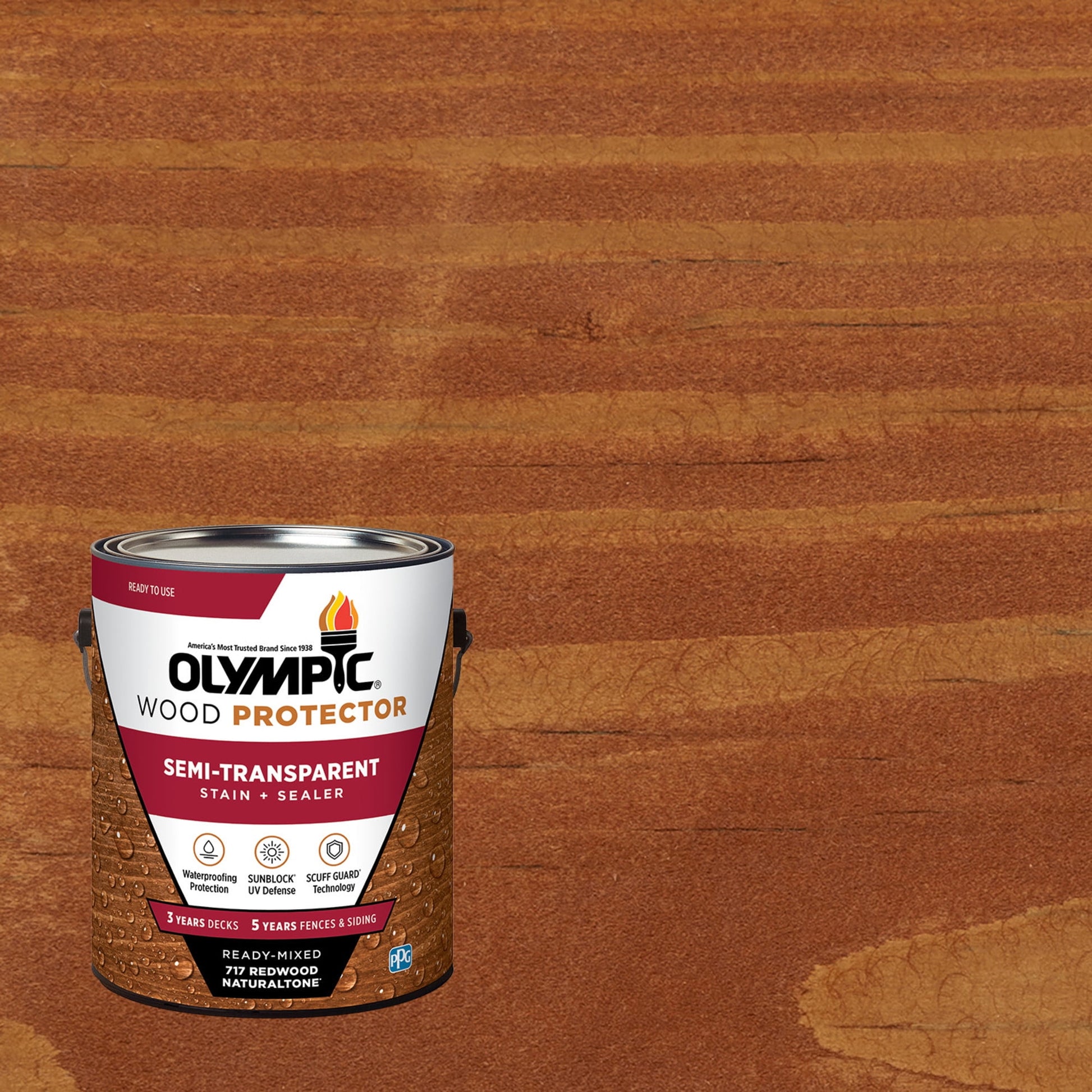 Olympic Wood Protector Redwood Semi-Transparent Exterior Wood Stain and Sealer, 1 Gallon