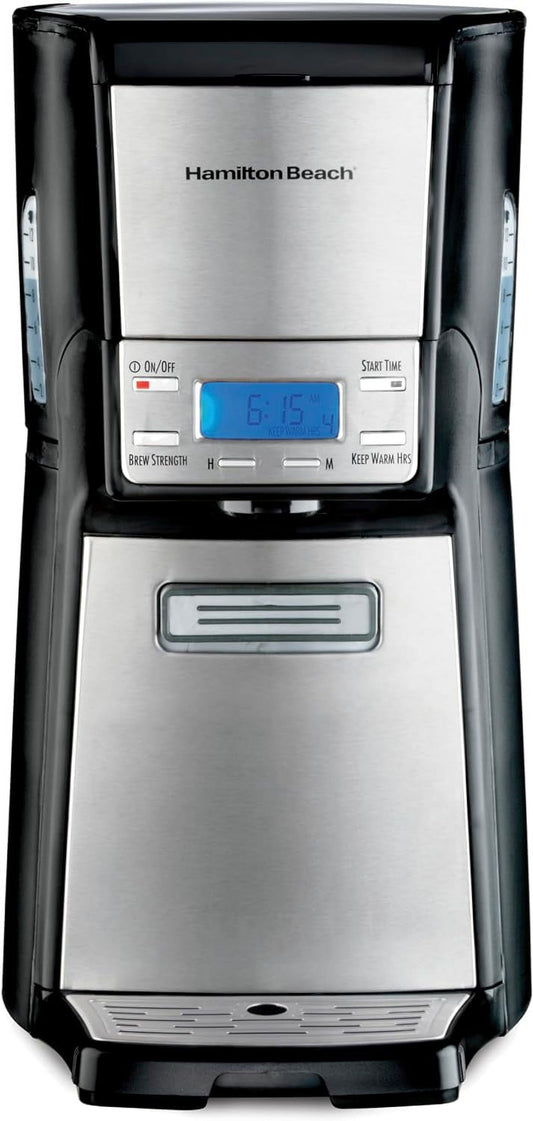 One Press Programmable Dispensing Drip Coffee Maker with 12 Cup Internal Brew Pot, Removable Water Reservoir, Black & Stainless Steel (48465)