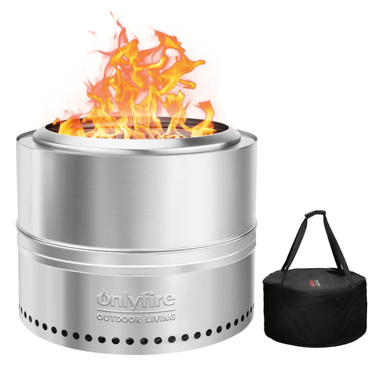 Only Fire 20" Smokeless Fire Pit for Camping with Carrying Bag, Stainless Steel