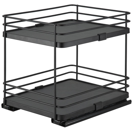 Organize It All 2 Tier Slide Out Shelf Organizer in Matte Black