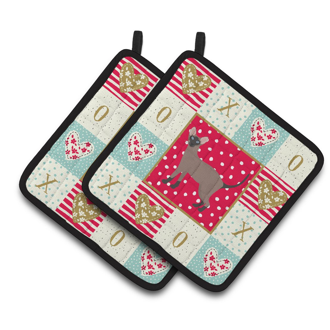 Oriental Bicolor Cat Love Pair of Pot Holders