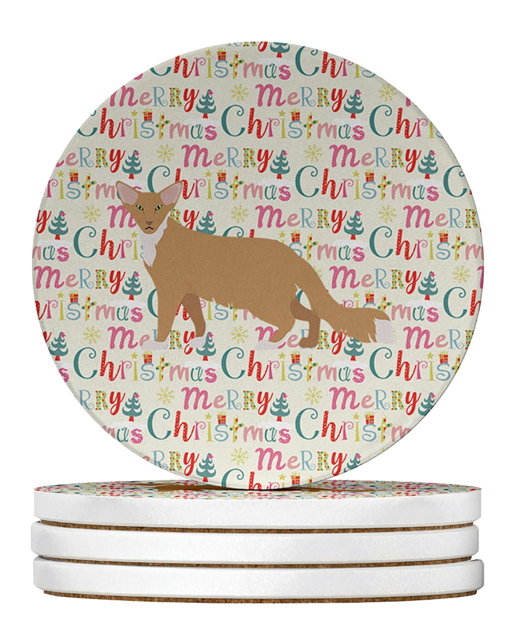 Oriental Longhair #2 Cat Christmas Large Sandstone Coasters Pack of 4 4 in x 4 in