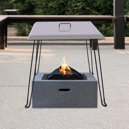 Outdoors Fire Pit Heat Deflector,Stainless Steel Fire Pit Burner Cover with Carrying Handle Pushes Heat Down and Out 24*24*24"