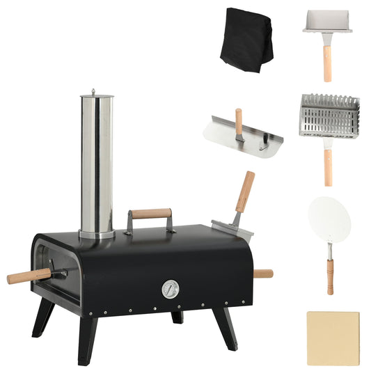 Outsunny Outdoor Pizza Oven with 12" Stone, Peel and Cover, Portable Pellet Wood Fired Pizza Maker with Foldable Legs, Stainless Steel Pizza Grill for Outside, Backyard, Outdoor Kitchen